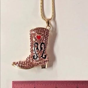 Betsey Johnson 28” Necklace Cowgirl Boot Pink
